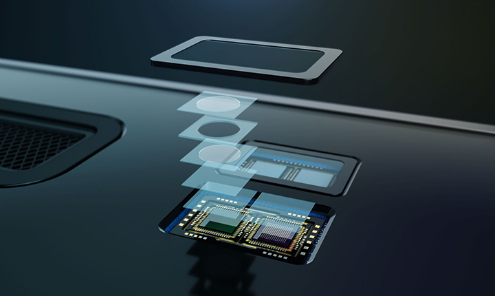 Diagram of the components of a Time of Flight (ToF) sensor in a smartphone