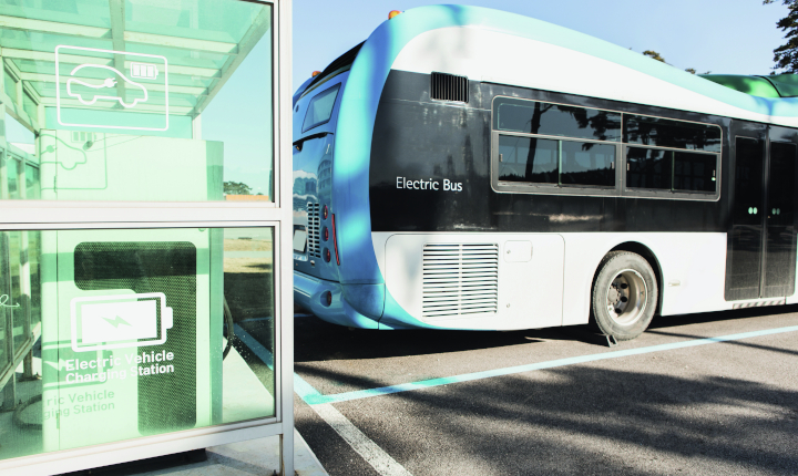 An eBus parked at a terminal