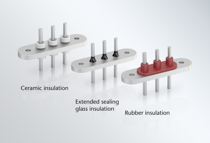 Three SCHOTT Automotive Air Conditioning Compressor Terminals with ceramic, glass and rubber insulation 	