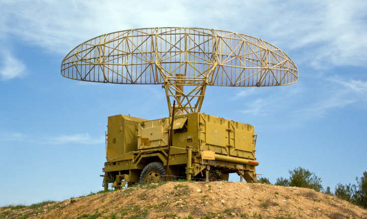 Military Radar equipment positioned on top of a hill