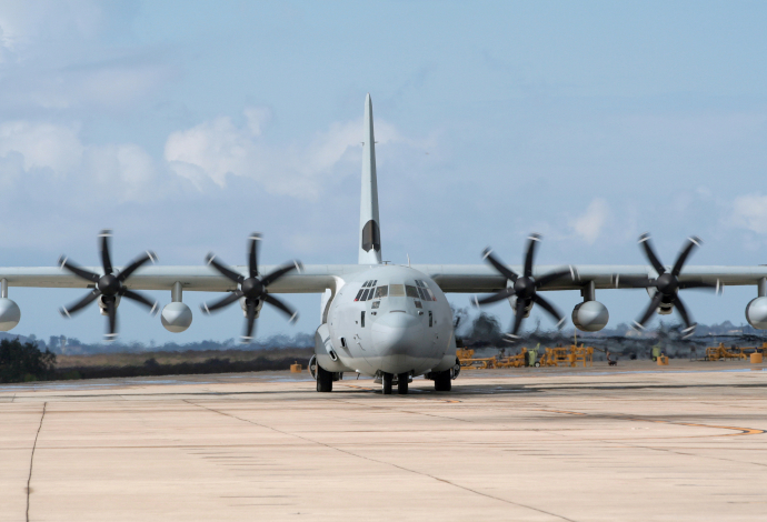 Military transport aircraft on the runway