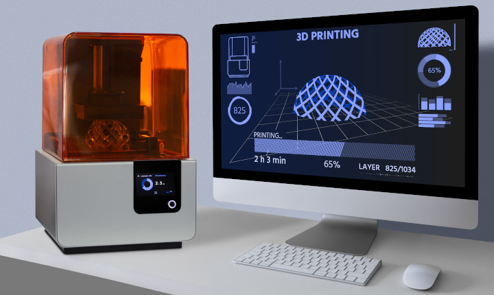 3D printer in a laboratory printing a structure from a photopolymer