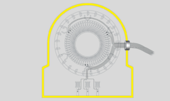 Diagram of a hydrogen gas-cooled generator cross-section