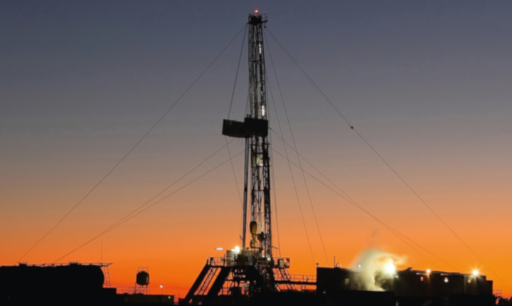 Oil platform at sunset