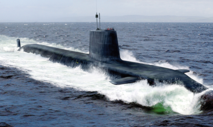 Nuclear-powered submarine on sea surface