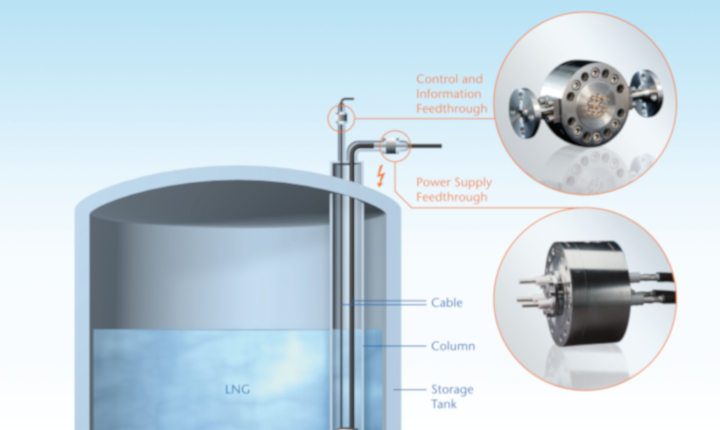 Hermetic feedthroughs are used in onshore LNG storage applications.