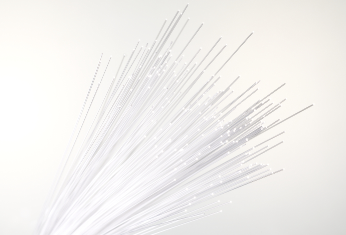 Bundle of glass optical fibers with illuminated ends
