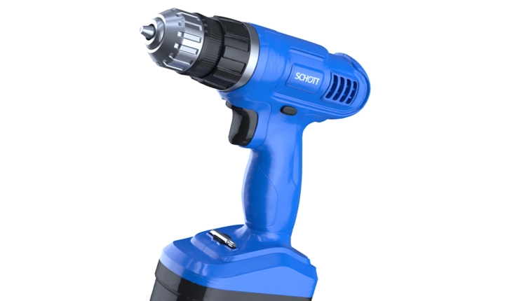 Blue battery-operated power drill