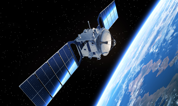 Satellite in space in orbit around the Earth