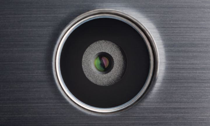 Close up of the aperture of a digital smartphone camera