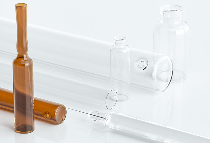 A selection of vials, cartridges, ampoules and syringes made of SCHOTT FIOLAX® glass 