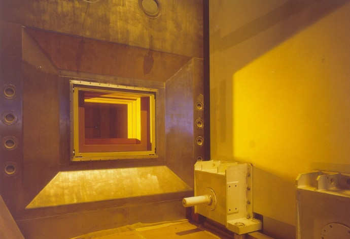 Interior of a nuclear facility with window made of radiation shielding glass	