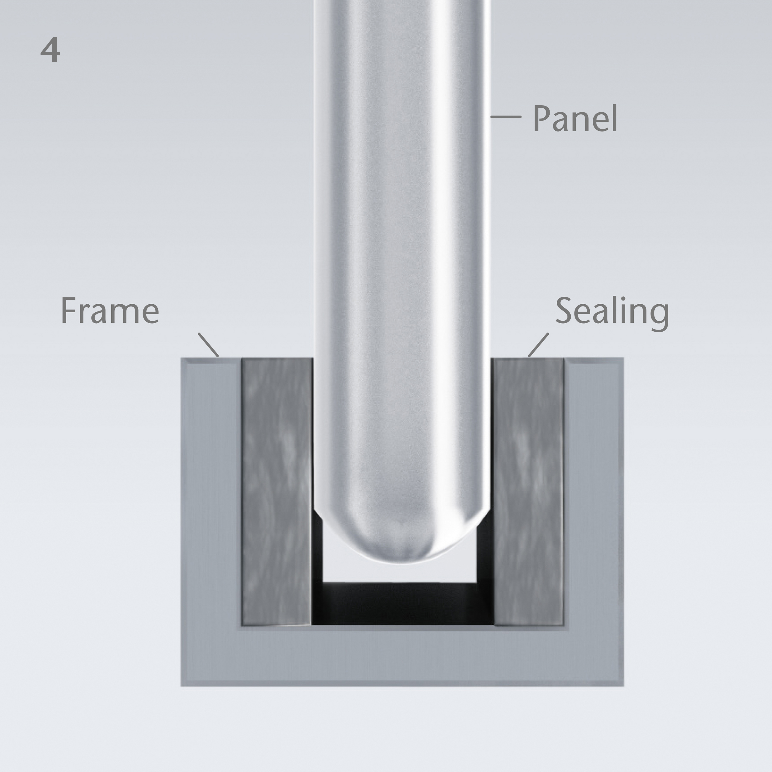 肖特 ROBAX® 微晶玻璃面板如何安装在框架内的示意图