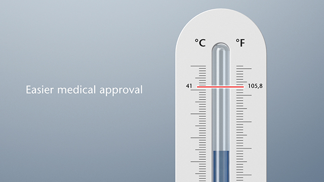 患者の安全のための装置温度閾値を示す温度計