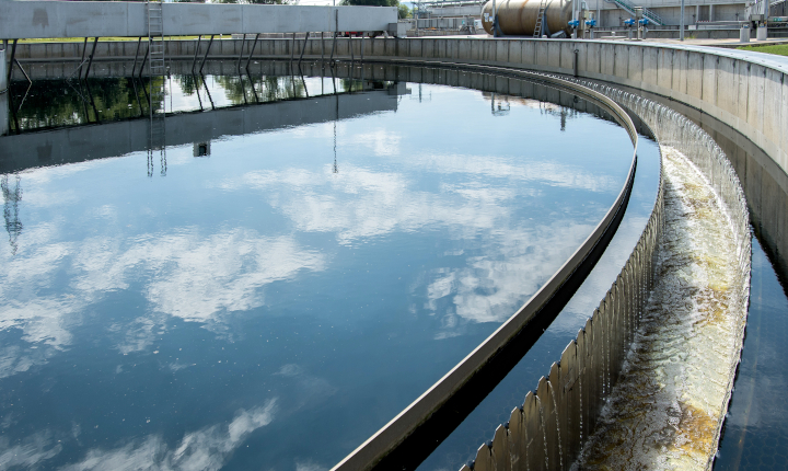 Large reservoir in a water treatment plant