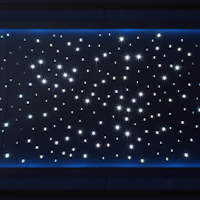 Ceiling of an aircraft cabin lit up by SCHOTT's Star Ceiling illumination system in Background Stars mode