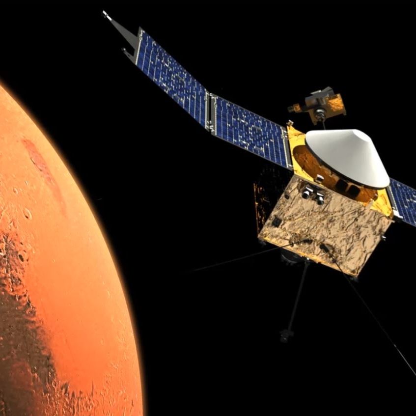 Satellite orbiting a red planet