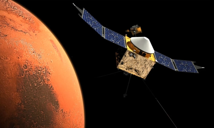 Satellite orbiting a red planet
