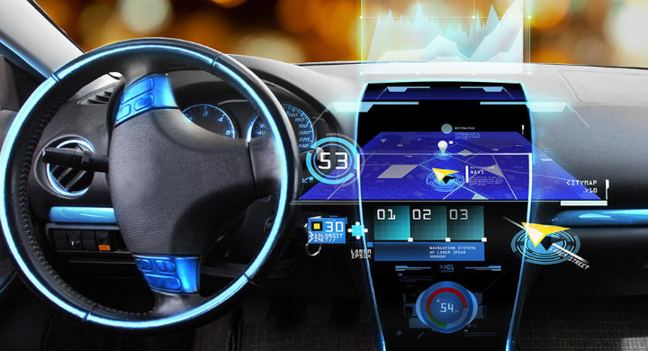 SCHOTT produces a range of products for exterior and interior vehicle design and glazing Dashboard and steering wheel of a vehicle fitted with glass displays, touchscreens and lighting
