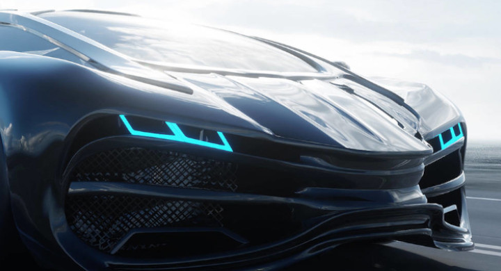 SCHOTT produces creative and appealing lighting solutions for the automotive industry Black sports car with blue striped wheel alloys