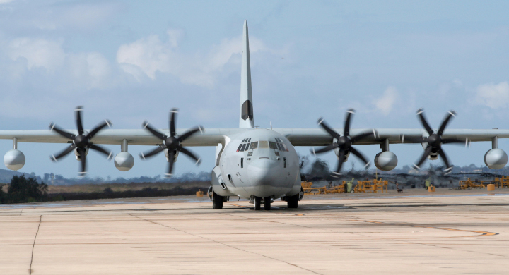 SCHOTT manufactures a range of feedthroughs for sensor protection and ordnance in the defense industry Transport aircraft on the runway