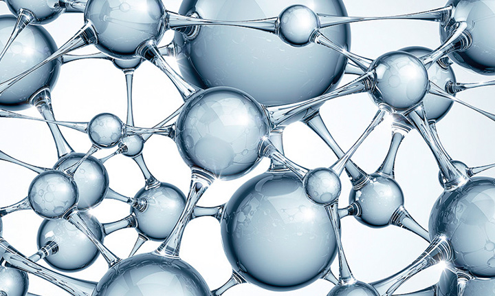 Diagram of a number of interlinked glass atoms