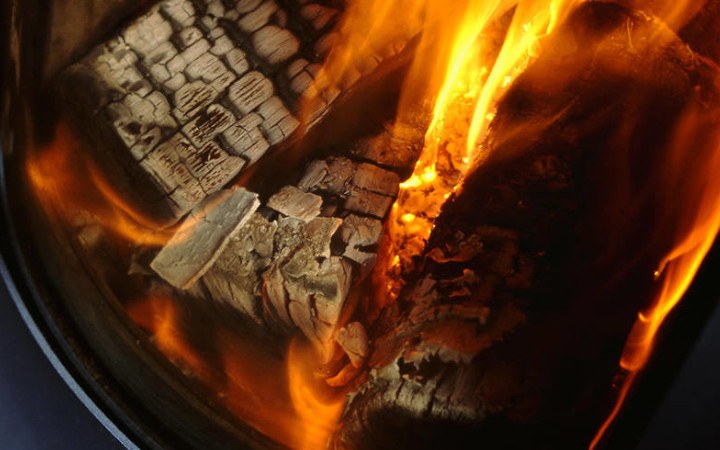 Close up of a burning log fire