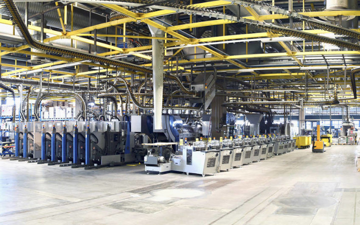 Wide shot of a large manufacturing plant