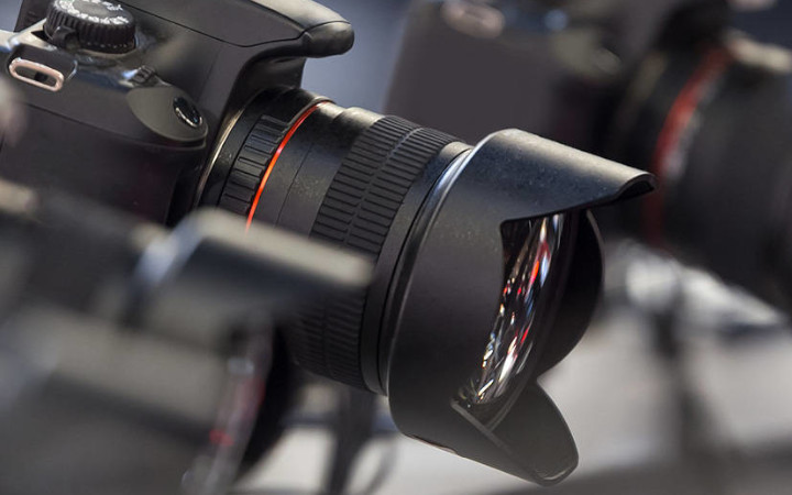 Row of digital cameras pointing in same direction