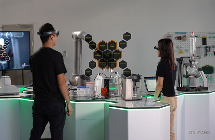 New and connected laboratory table concept with NEXTREMA glass-ceramic on top.